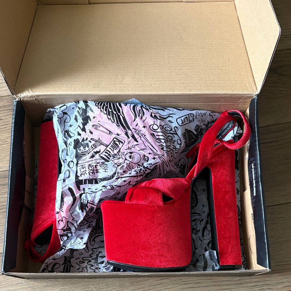 Dolls Kill Scarlet Velvet Heels
